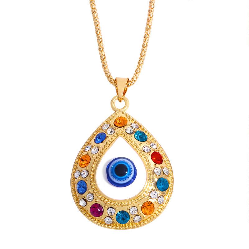 Alloy Fatima Hand Necklace Turkey Blue Eye Diamond Jewelry Sweater Chain