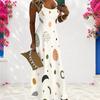 Women Plus Size Scoop Neck Strappy Sleeveless Pink Purple Printed A Line Maxi Dress