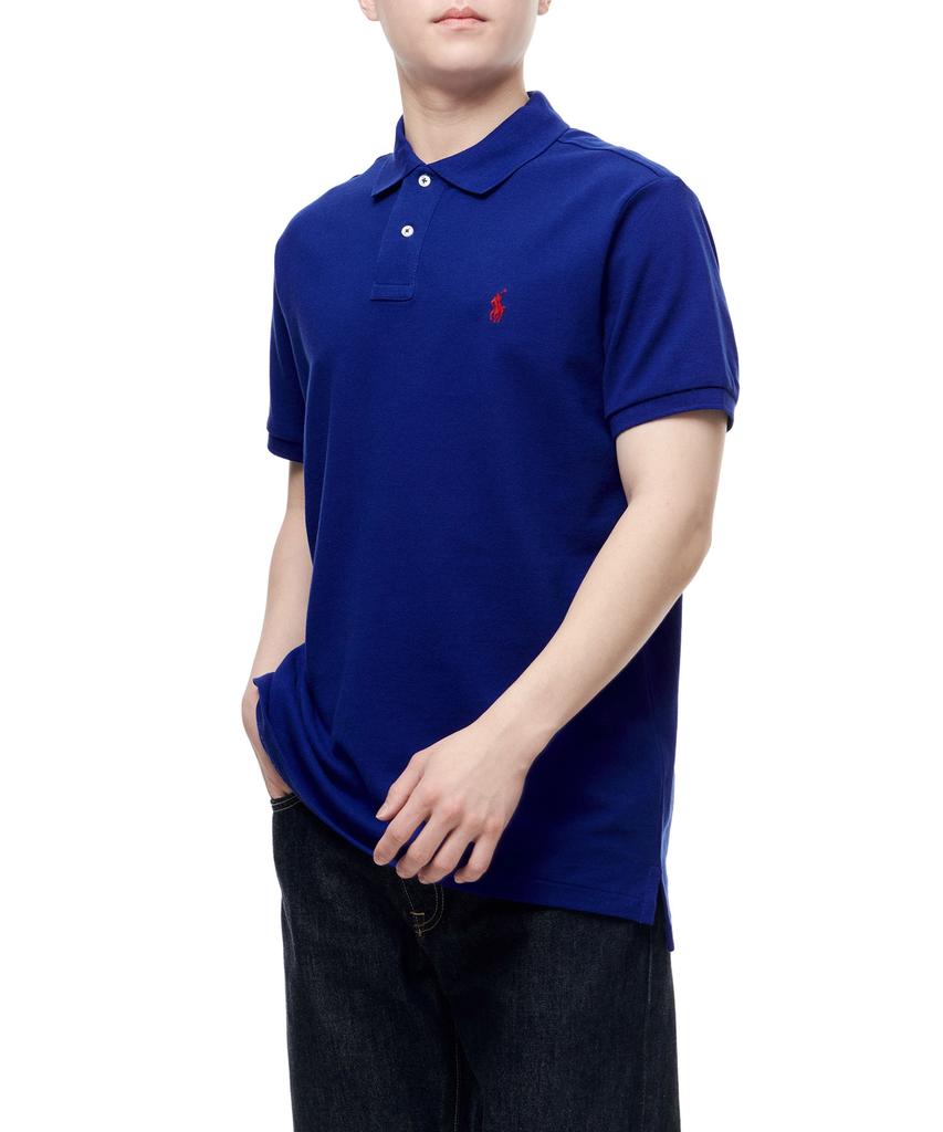 POLO RALPH LAUREN Хлопковая футболка-поло с сетчатой текстурой, приталенная, на заказ - Синяя