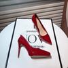 Nude High Heels Women's Catwalk Simple Patent Leather Waterproof Table Sexy Temperament Thin Heels Single Shoes Etiquette Shoes