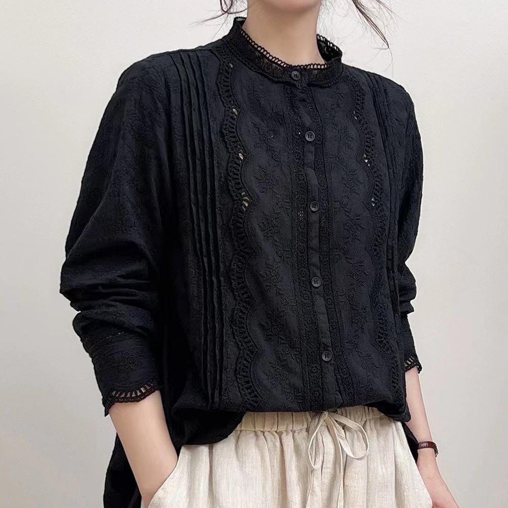 Fine Elegant Blouses for Women Boho Long Sleeve Lace Embroider Hollow Out Blouses for Lady Shirts Fashion Women's Clothing