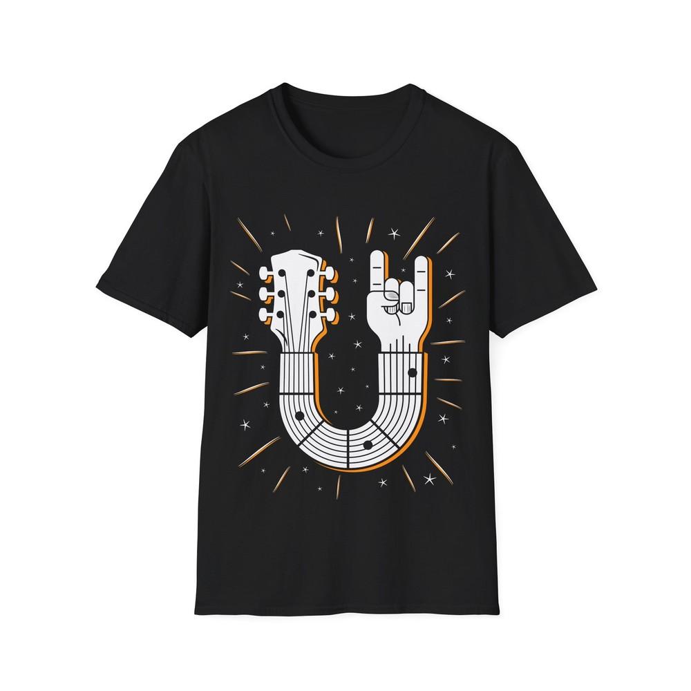 Funny Guitar Graphic Tee, Music Fan Unisex T-Shirt, Finger Horns Design