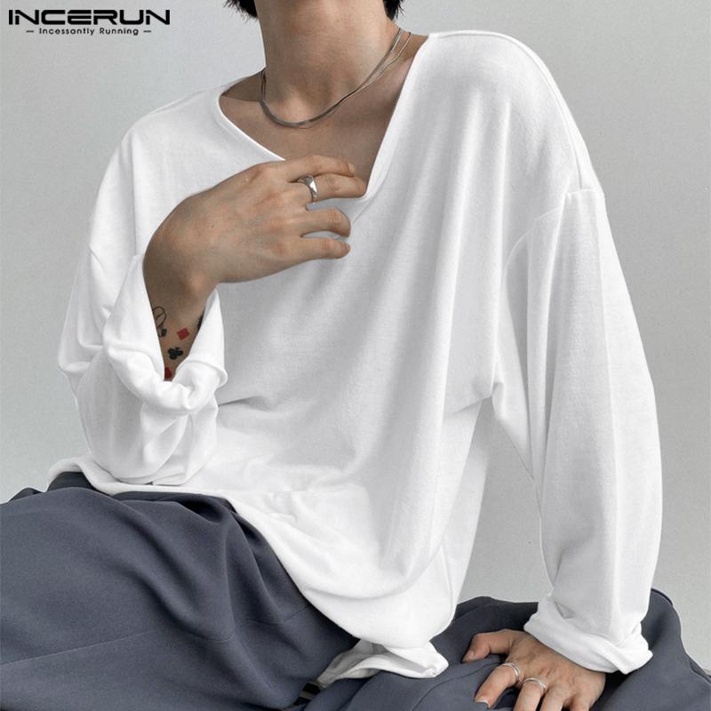 INCERUN Men Round Neck Long Sleeve Solid Color Comfy Thin Tops T-shirts