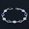 Браслет из радужного лунного камня с аметистом, твердое серебро 925 пробы, браслет из драгоценных камней круглой формы, ювелирный подарок ручной работы на День святого Валентина