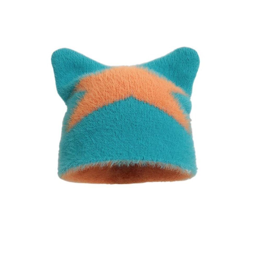 Korean Style Knitted Pullover Hat Star Brimless Beanie Cap Personality Cat Ear Woolen Hat Autumn