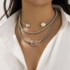 Personalized Metal Ring Collar Item Jewelry, Simple Asymmetric Imitation Pearl Beaded Neck Necklace