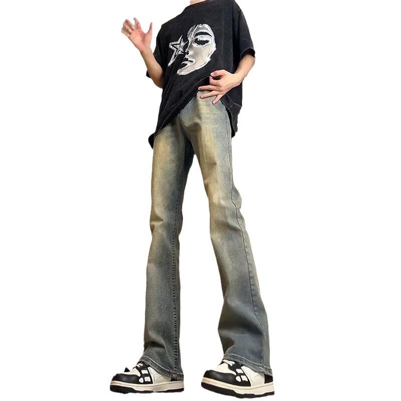 Мужские черные джинсы прямого кроя из американского тяжелого денима - Весенний тренд, Универсальный уличный стиль с микро-клешем.