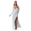 Europe and America Cross Border Women's Clothing New Fashionable, Elegant and Sexy Silm Lace Long Sleeves Patchwork Dress Slit Dress