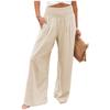Women's Casual Loose High Waist Cotton Linen Wide Leg Long Pants With Pockets