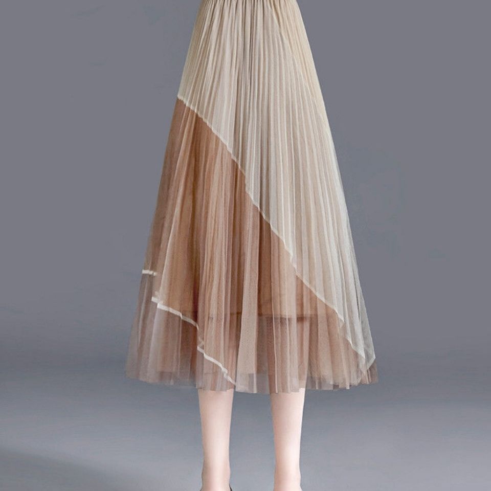 Элегантная женская тюлевая юбка, корейская модная сетчатая белая трапециевидная женская плиссированная юбка, летняя высокая талия