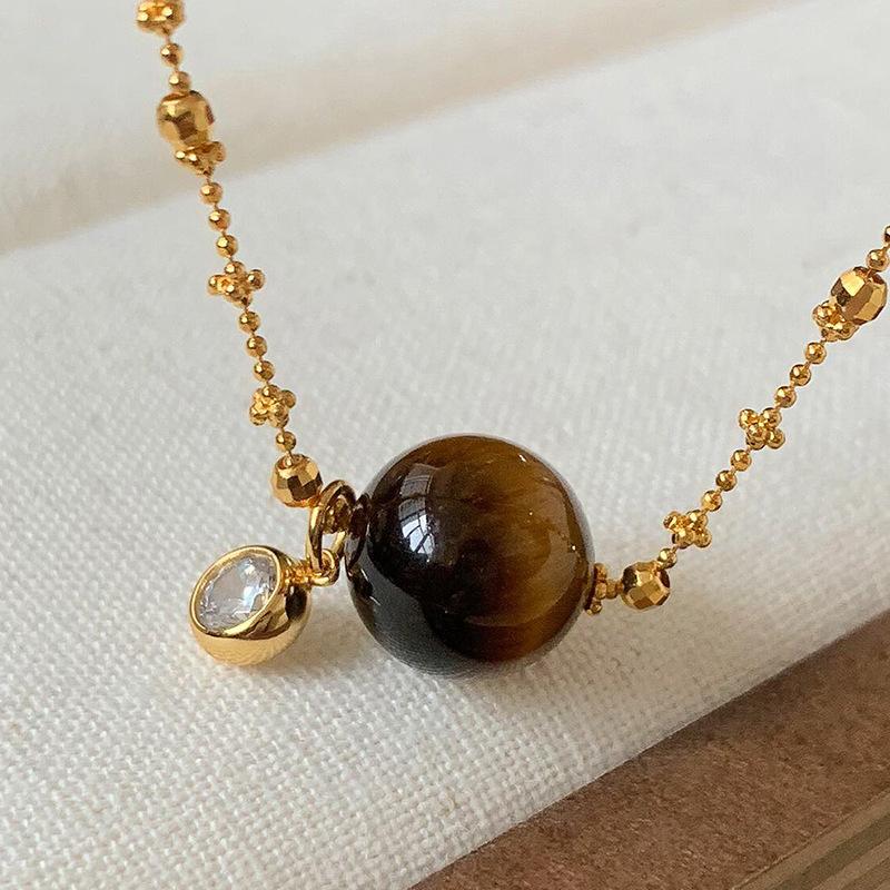 New in round beads tiger eye stone bubble sparkling diamonds necklace retro sweater chain collar chain trendy party jewelry gift