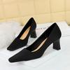 Women's Fashion High Heels Thick Heels, Shallow Mouth Square Head Bright Lacquer Leather Commuter Shoes
