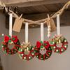 Mini Christmas Tree Ornament Handmade Pipe Cleaner Wreath Ornament, Chenille Stems Bow Bell Decoration Crafts with Bells for Holiday Window Fireplace