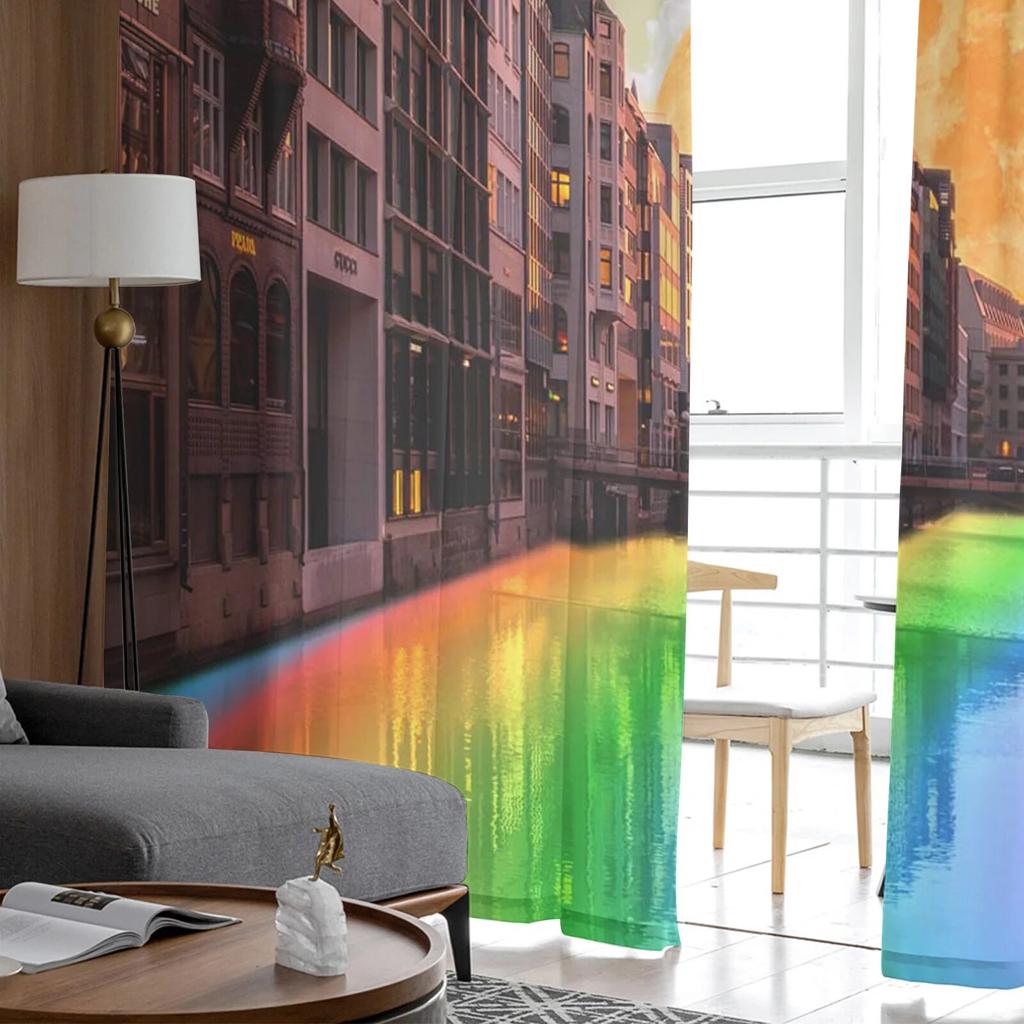Moon Rainbow Composite Tulle Curtains for Living Room Bedroom Sheer Curtain for Balcony Hall Fashion Printed Home Drapes