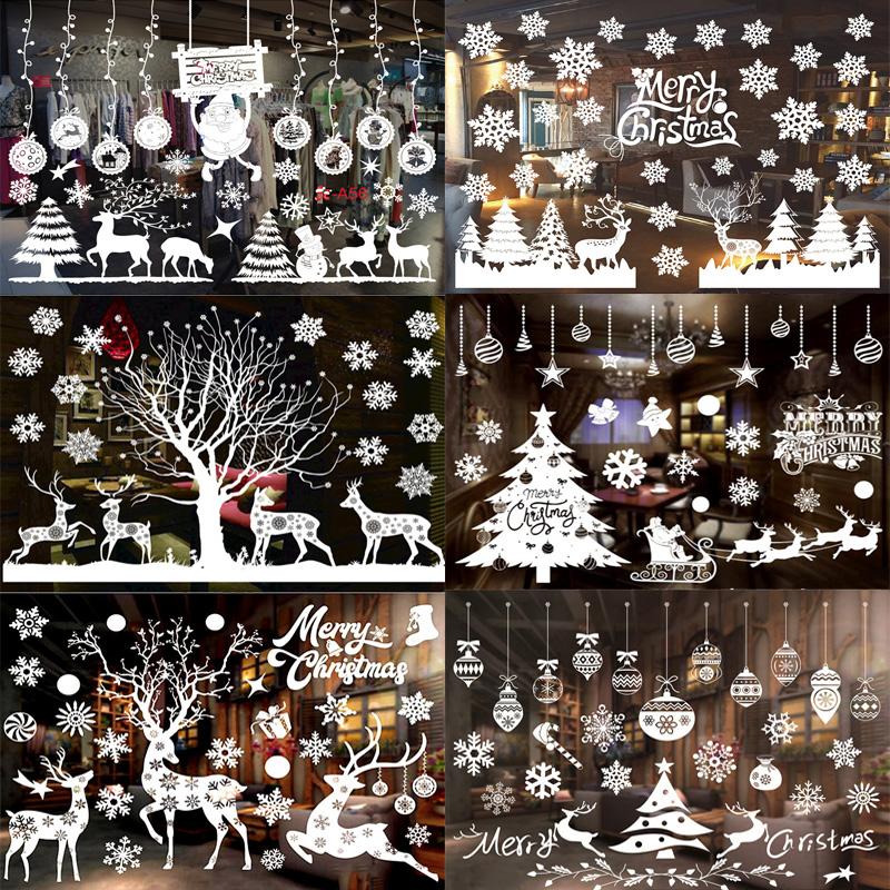 Christmas Static Window Clings Snowflakes Reindeer Santa Claus Stickers Xmas Home Decorations For Glass