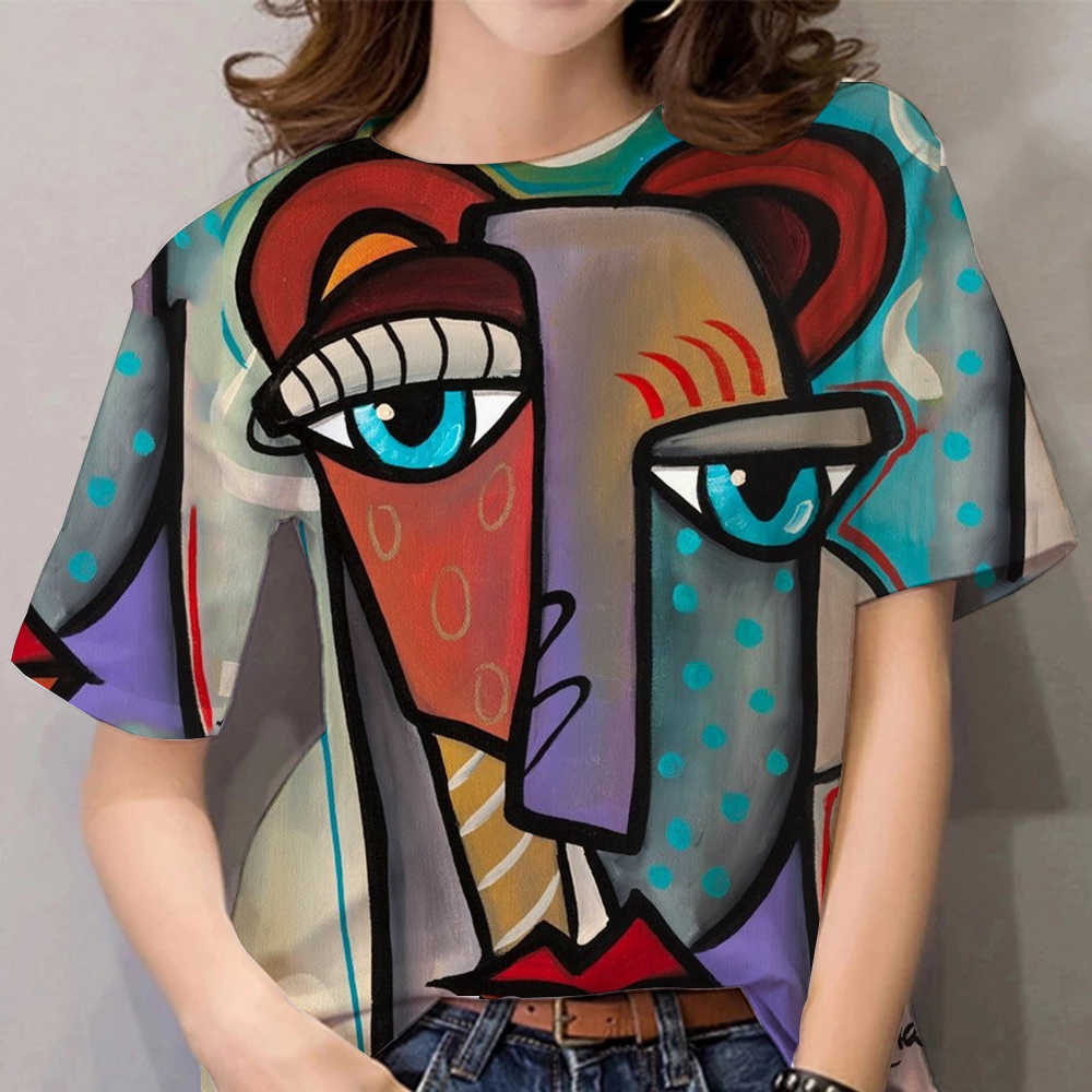 Футболка с круглым вырезом, женская летняя повседневная рубашка с принтом большого размера, топы, свободная винтажная женская футболка, уличная одежда Y2K, одежда с короткими рукавами 6XL