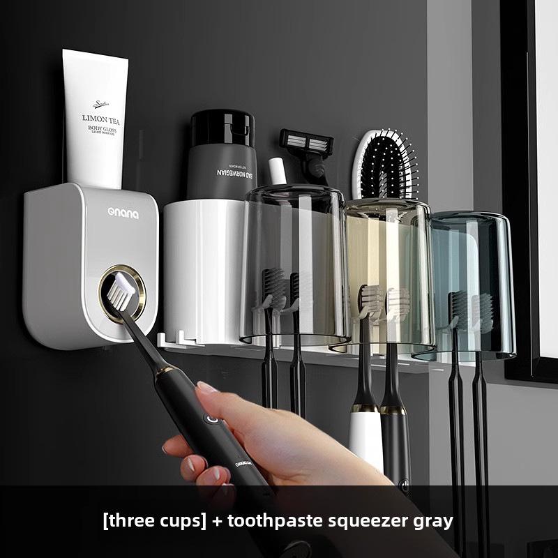 Настенный держатель для зубной щетки и зубной пасты без проколов с чашкой для ополаскивателя полости рта