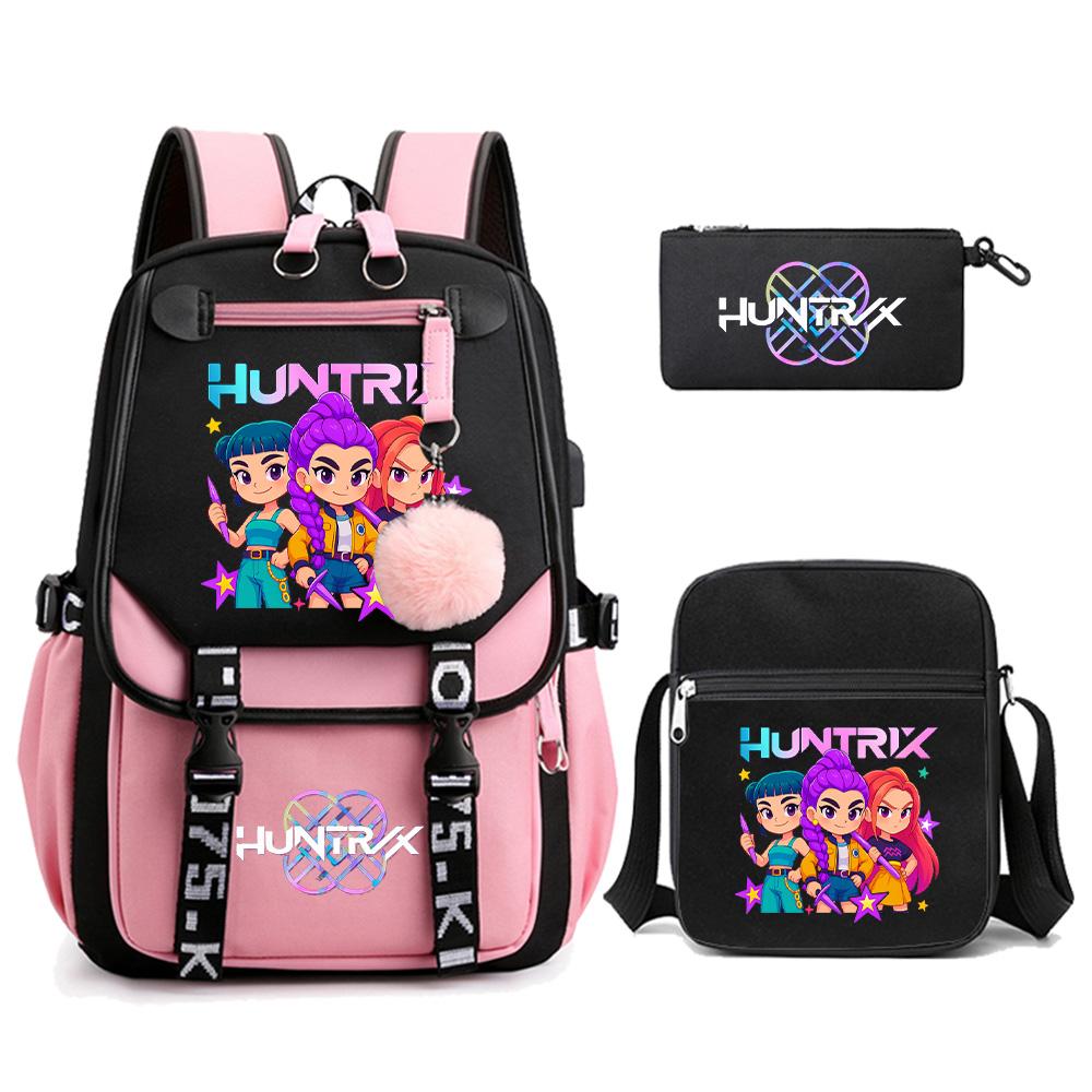 3Pcs/set Anime Cute Kpop Demon Hunters Printed Backpack with Shoulder Bag Pencil Case for Teenager Girl Boy Bookbag Large Capacity Travel Bag Kid Gift