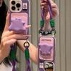 Фиолетовый Маленький Монстр Подставка Держатель для Карт Чехол для Телефона для Apple 16promax с Ремешком на Руку Защитный Чехол для IPhone15