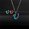 RUI RUI YU 26 Letter Colorful Stainless Steel Jewelry Sets for Women Men Alphabet Initial Chain Pendant Necklace Earrings Kids Gift