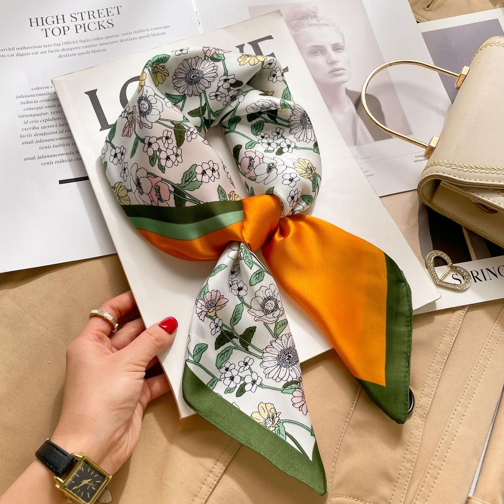Brand Floral Print Silk Square Scarf Women Soft Satin Kerchief Hairband Neckerchief Head Hijab Lady Headband Foulard Bag Ribbon