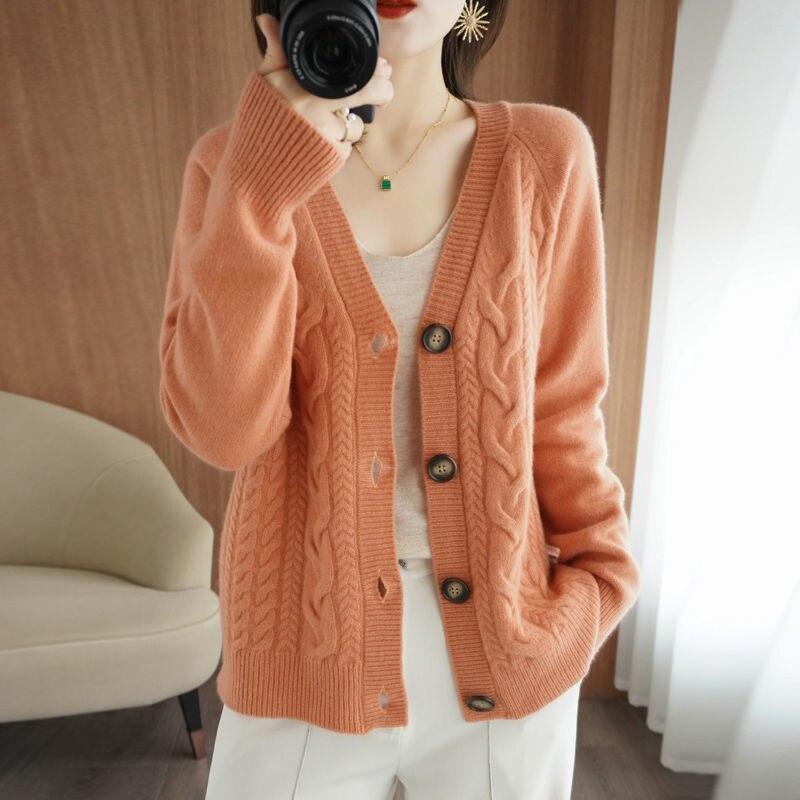 Sweater Fried Dough Twist Cardigan Women 2022 Casual Solid V-neck Loose Long Sleeve Knitting Cardigan Women Coat Tops