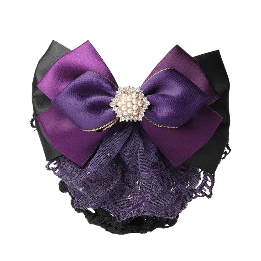 Pearl Bowknot Spring Clip Ribbon Hair Net Cover Elegant Bun Snood  Bank