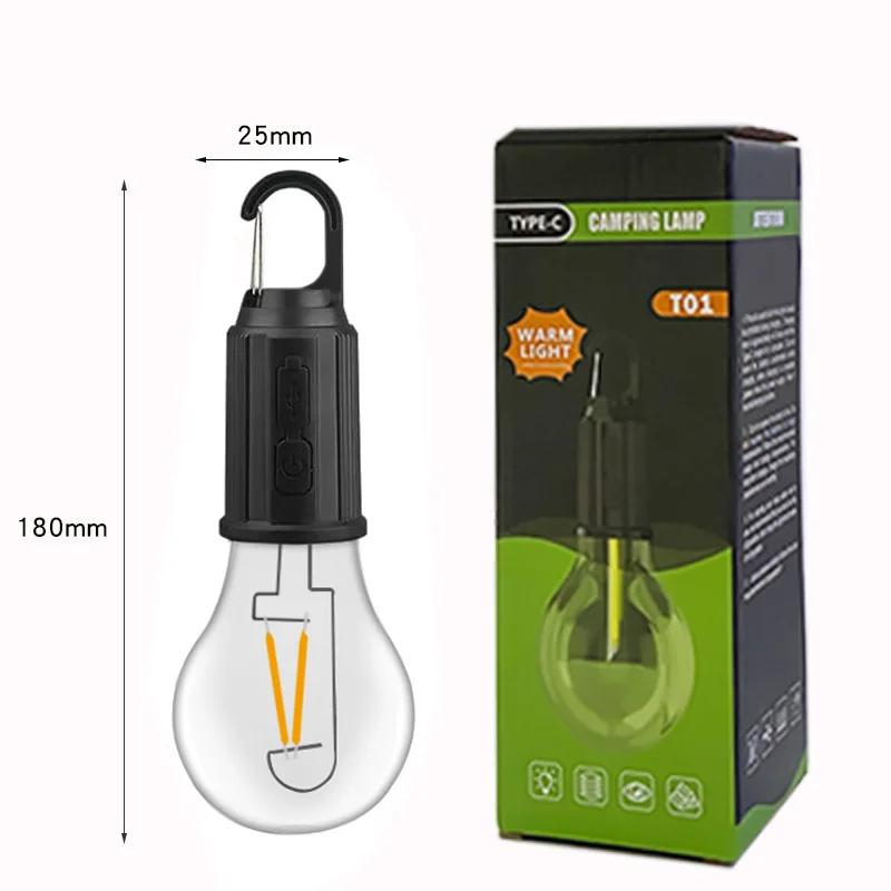 LED Camping Light Type-C USB Rechargeable Waterproof 400mAh 100LM Tent Light with Hook 3 Modes Outdoor Lighting
