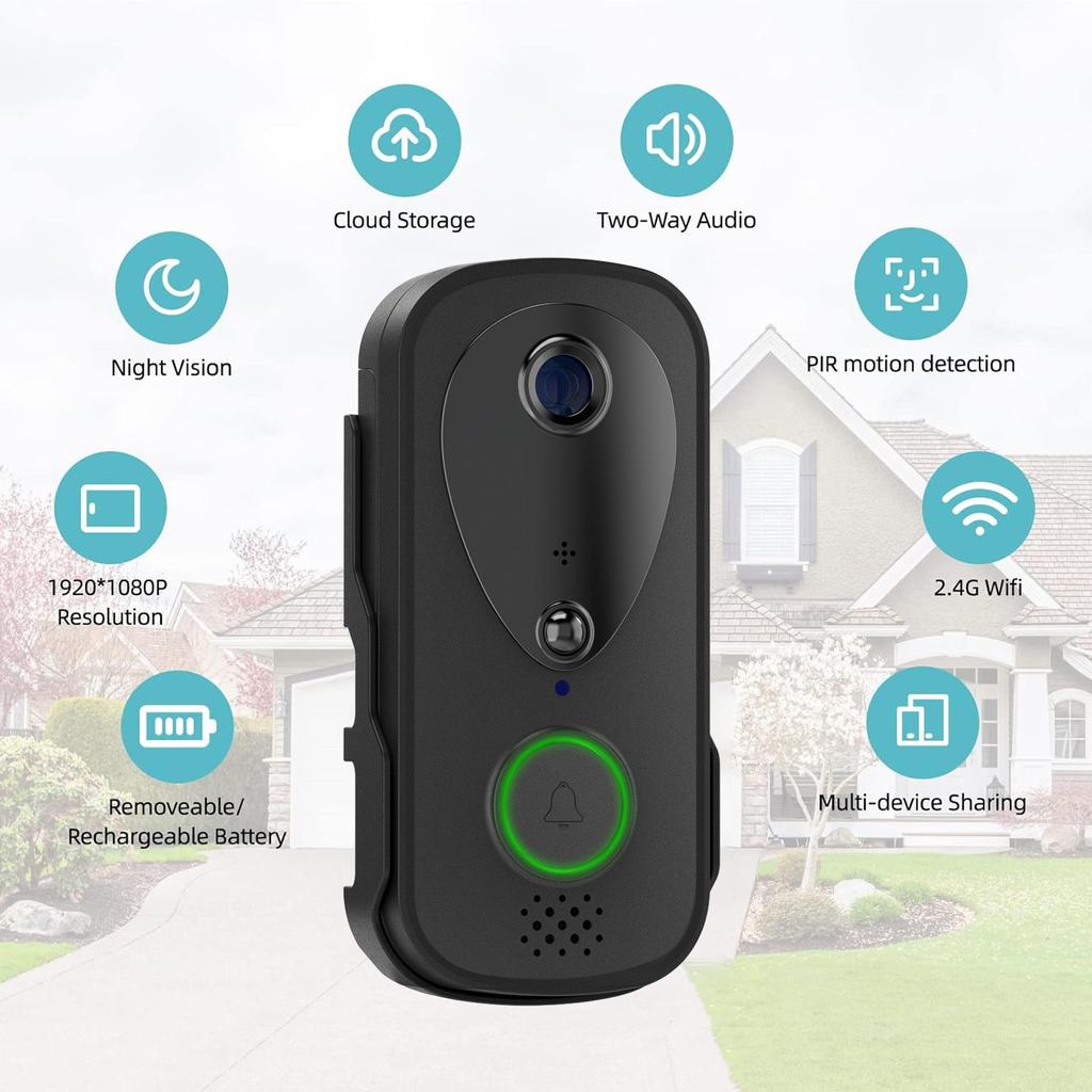 Умный дверной звонок Дверная камера Управление через приложение TY Инфракрасный ночной просмотр Двухдиапазонный WiFi Беспроводное видео