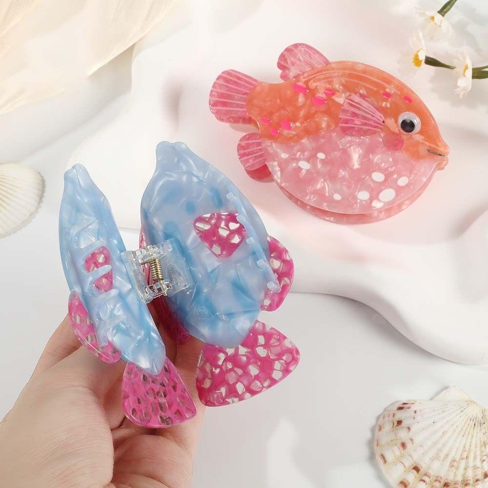 Starfish Conch Shark Clip Contrast Color Acetic Acid Hair Claw Fish Hair Claw  Ponytail Holder