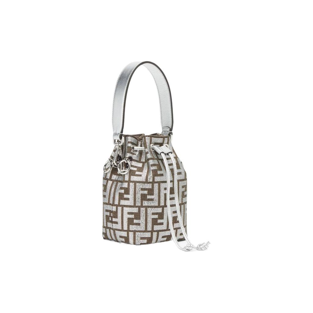 Fendi Mon Tresor FF Узор Металлический Эффект Съемный Плечевой Ремень Сумка-Ведро Женская Сумка На Плечо Серебристый 8BS010APKVF1MZS