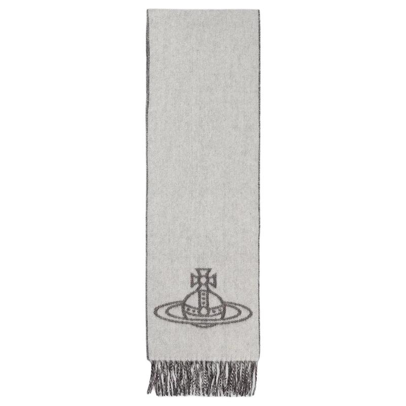 Vivienne Westwood Tassel double-sided design wool scarf women's brown/grey 81030006W00ZHD401-1