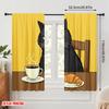 2pcs 2D Flat Printing Party Curtains Black Cat Coffee Croissant Polyester Without Electricity Festive Wall Decor Use for Holiday
