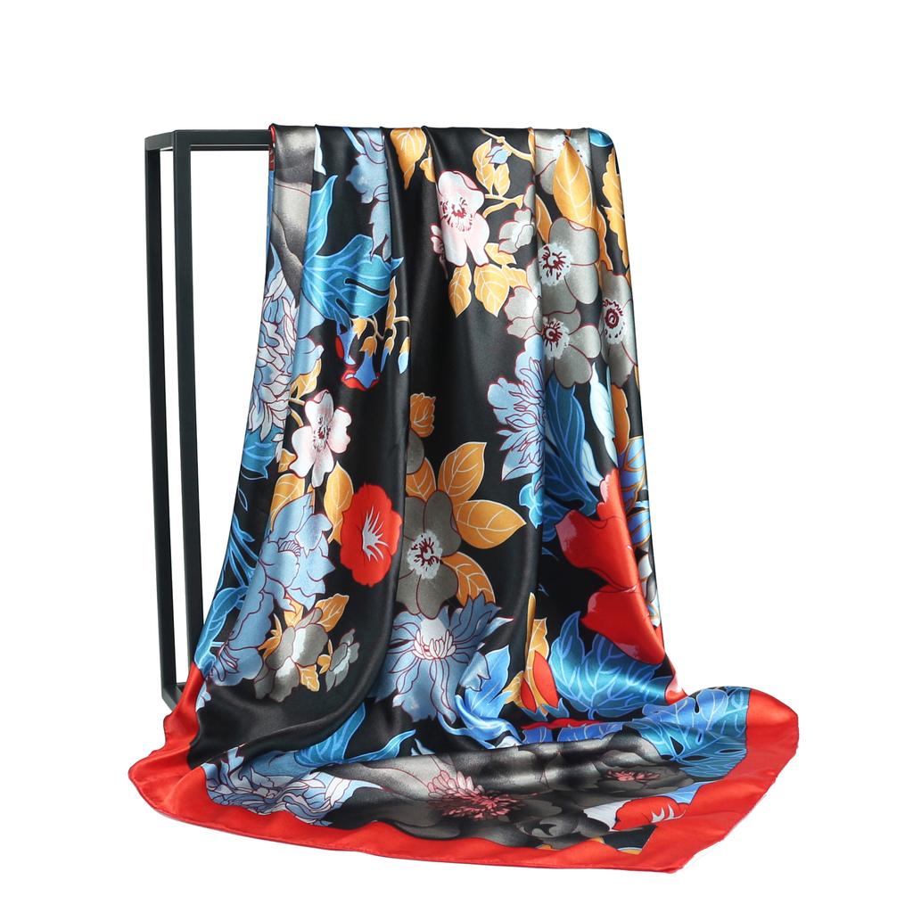 Women Fashion Square Vintage Print Satin Neckerchief Sun-Proof Scarf Scarves Shawl High Quality 1PC 90*90cm