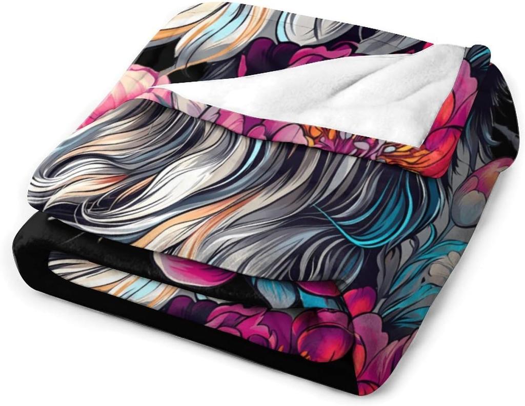 1PC Boho Cute Cat Flower pattern Throw Thin Fashion Blanket Pop arts Gifts for Couch Bed Car Home for Flowers Leaf Lovers all season use