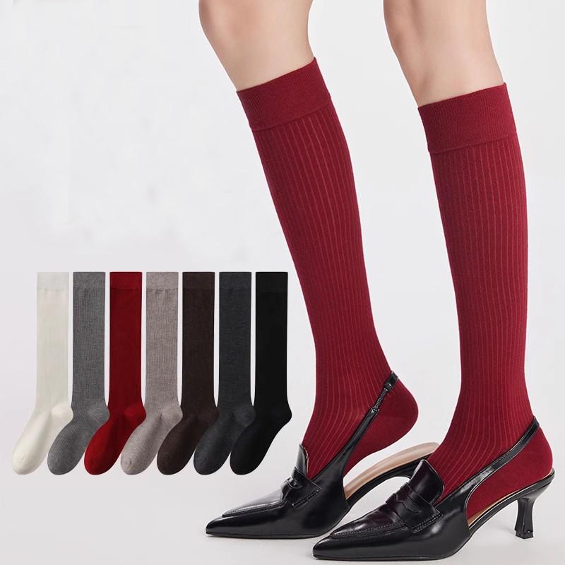 Autumn/Winter High-quality 5A Women's Knee And Calf Mid Length Socks Lightweight And Warm Cold-proof Fine Wool Stripes Stockings