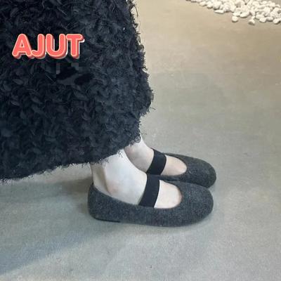 Модные удобные и теплые женские туфли на плоской подошве, зимние новые стильные балетки с круглым носком, однотонные простые женские туфли из ткани