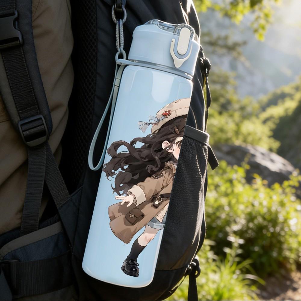 1PC Coat Scarf Autumn Style Girl Pattern 750ml Color Plastic Sports Water Bottle Leakproof Flip Straw Lid Suitable for Sports Office Home Use