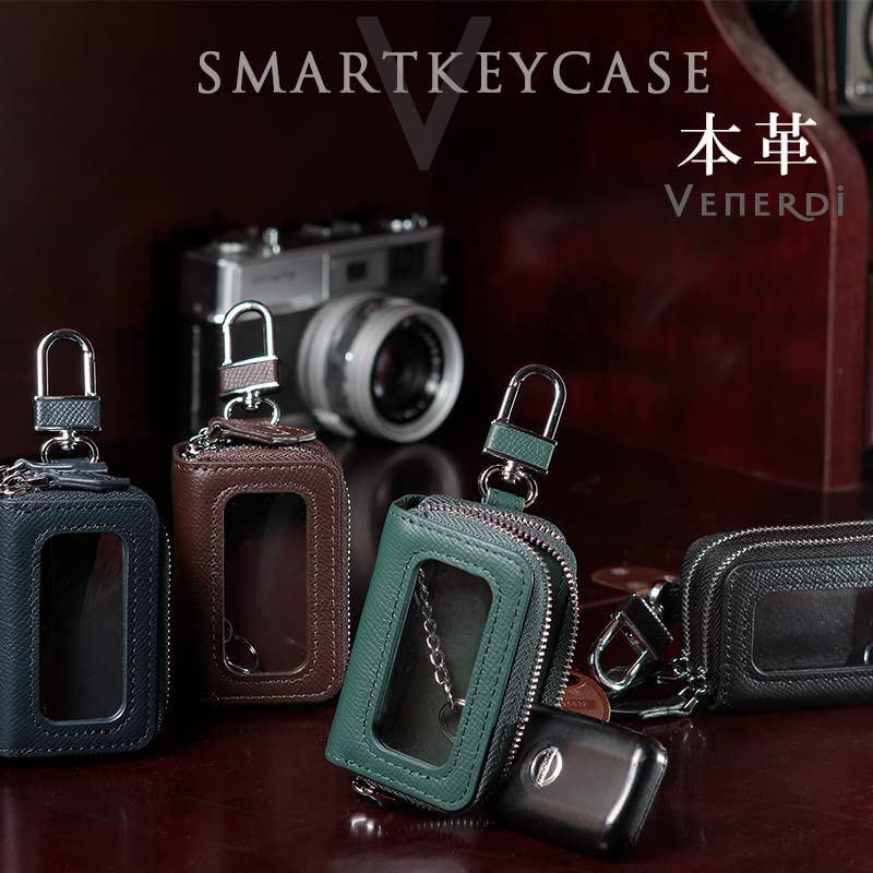 [MERCOLEDi] Чехол для ключей мужской женский смарт-ключ совместимый смарт-ключ чехол для ключей вмещает 2 натуральная кожа с прозрачным окном темно-синий