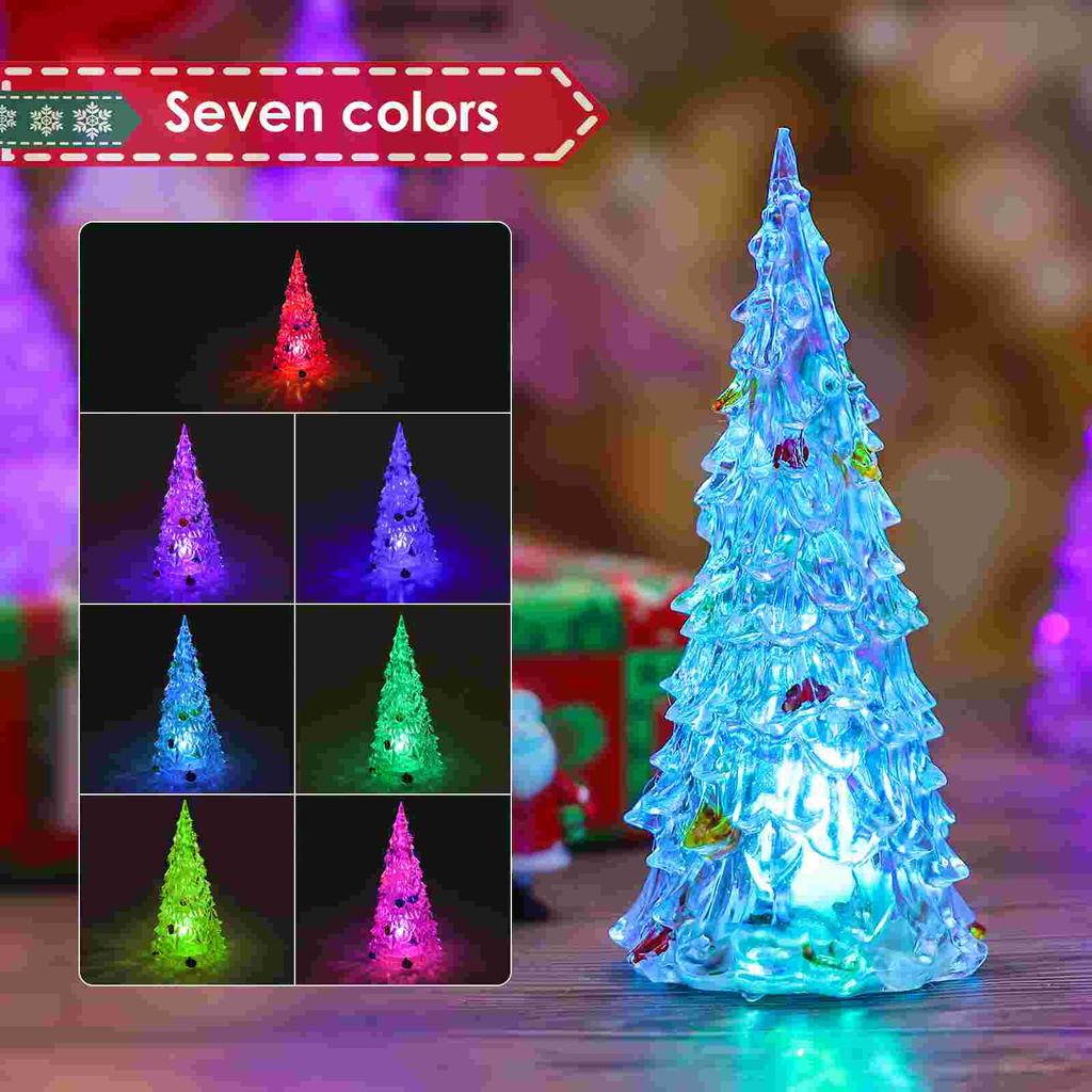 Настольные рождественские елки со светодиодной подсветкой, рождественские декоративные акриловые украшения, меняющие цвет фигурки