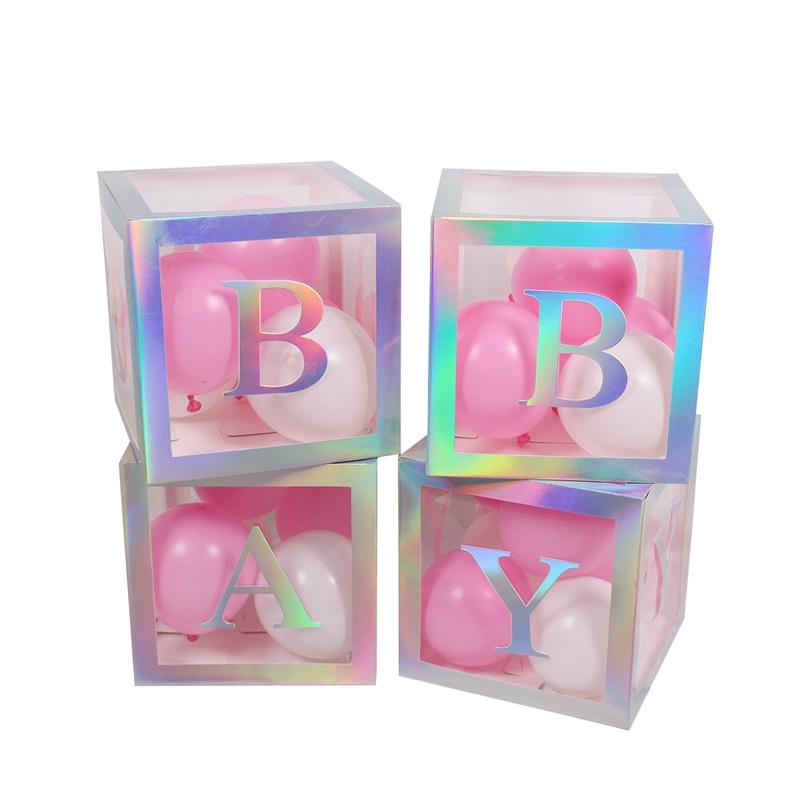 Laser Baby Box Colorful Transparent Baby Letter Box Baby Shower Decorations Girl Babyshower 1st First Birthday Girl Party Decor