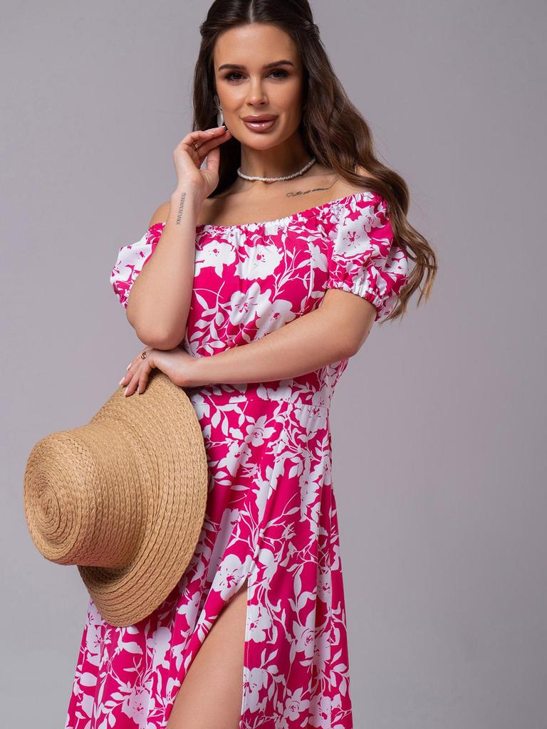 Цветочное  платье с открытыми плечами ISSA Plus