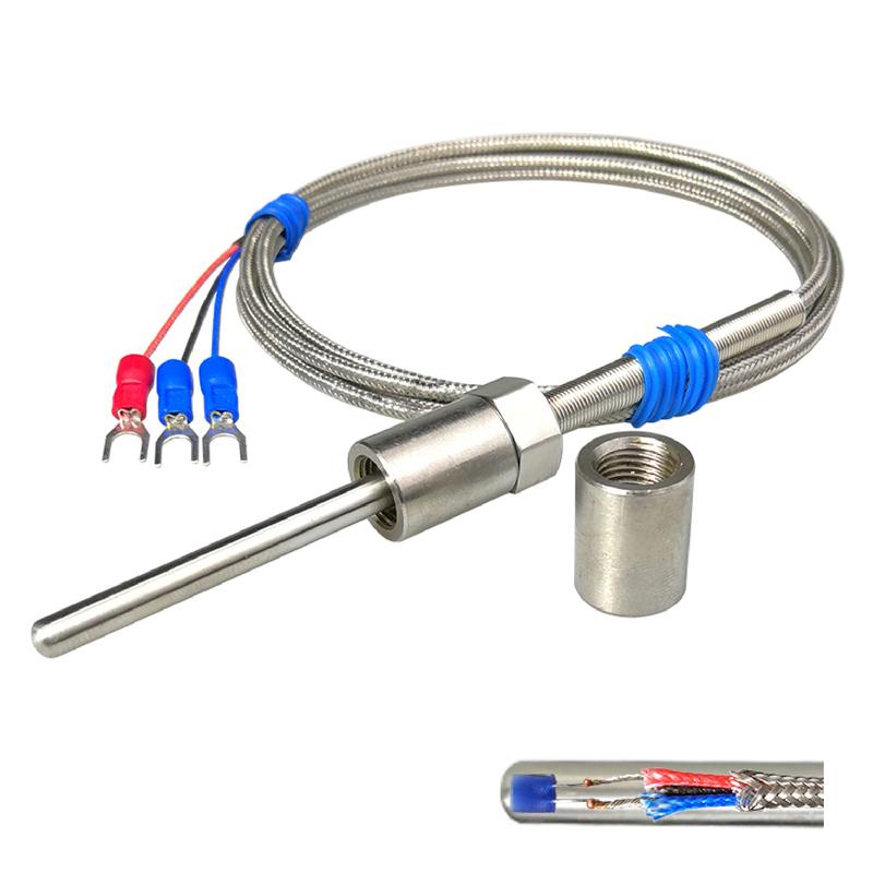 Stainless Steel Threaded Pt100 Temperature Sensor Probe Waterproof High‑Temp RTD (-50°C- 420°C) Industrial Armor Cable 3‑Wire