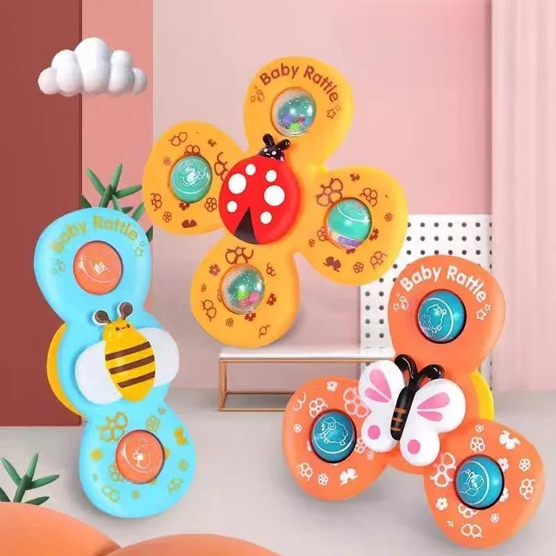 Игрушки-вертушки на присоске 3 шт. Мультяшное животное-мельница Ручные юлы Сенсорные игрушки Для младенцев и малышей Подарок на день рождения Игрушки для ванны