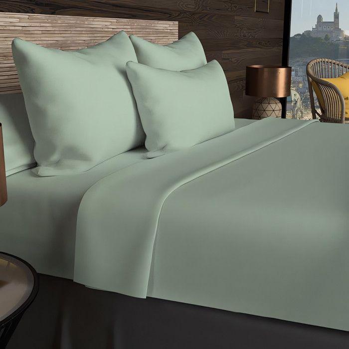 57 Thread Count Cotton Fitted Sheet 90x190 Cm UNI Water Green, by Soleil D'ocre