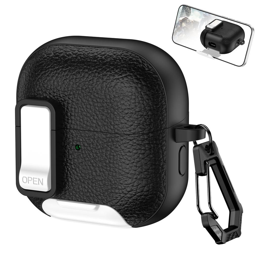 Защитный чехол для Huawei FreeClip 2 с текстурой кожи, дизайн с замком, чехол для беспроводных наушников с функцией подставки для телефона/Пряжкой