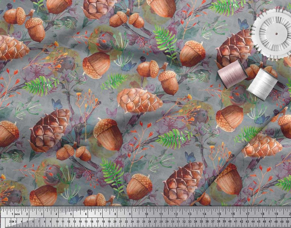 Soimoi Черная полиэфирная креповая ткань Абрикос | Сосновая шишка и дубовый орех Фрукты Декор Ткань с принтом BTY 42 дюйма