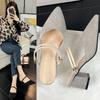 Pointed Head Bag Head Medium Heel Thick Heel Cool Slippers Half Drag Sandals Women's Summer New Breathable Fashion Women's Shoes Cloth Outer Wear