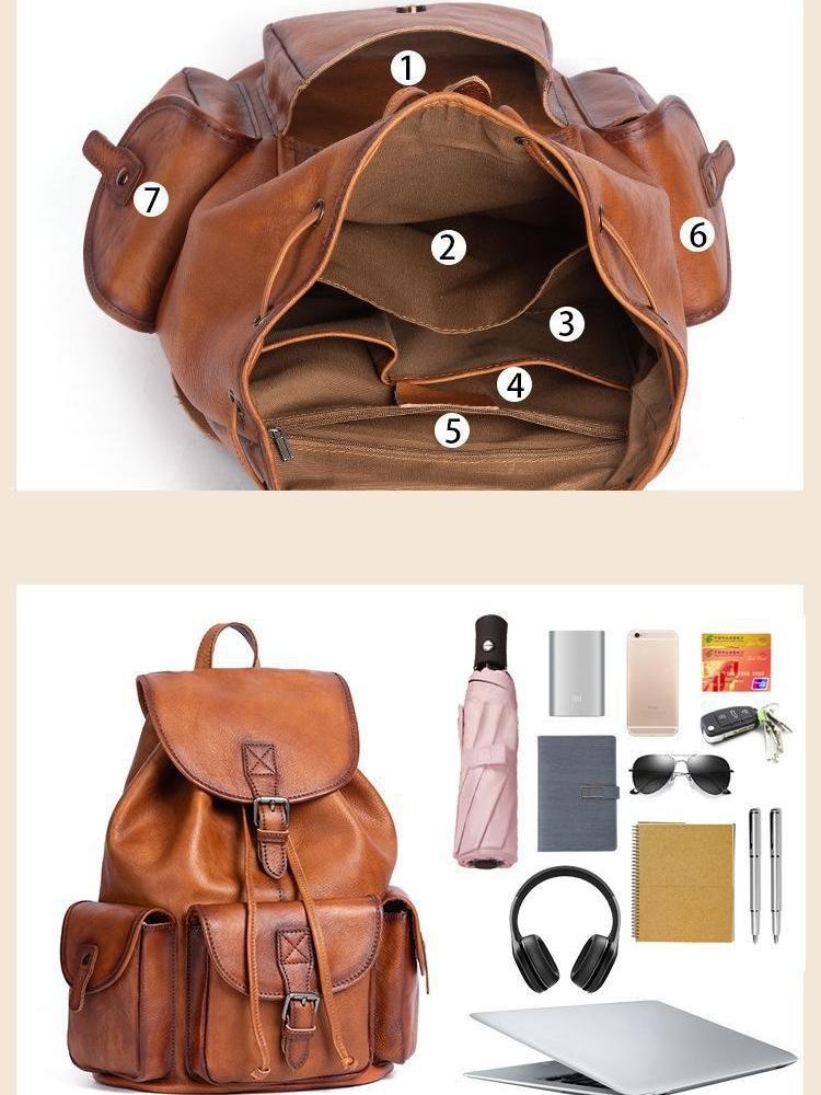 Johnature Men Genuine Leather Backpack Retro Large Capacity Portable Travel Bags Natural Real Cowhide Laptop Backpacks