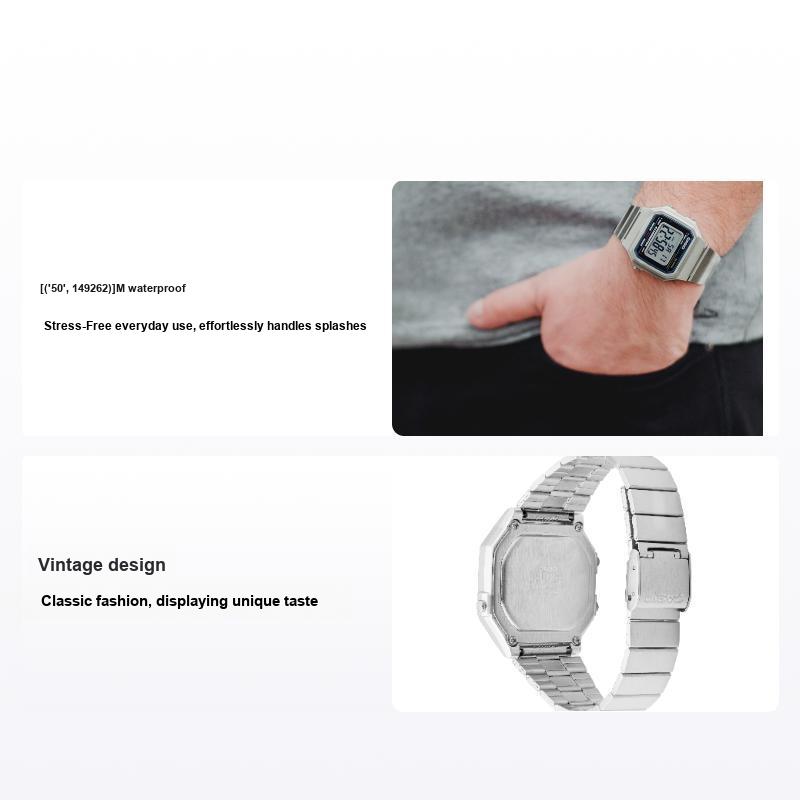 Casio Квадратный регулируемый ремешок для часов серии Vintage, кварцевый механизм, стальной браслет, мужские часы, черный B650WD-1A